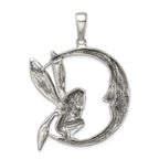 Vintage Inspired Sterling Silver Moon Fairy Pendant with Antiqued Finish