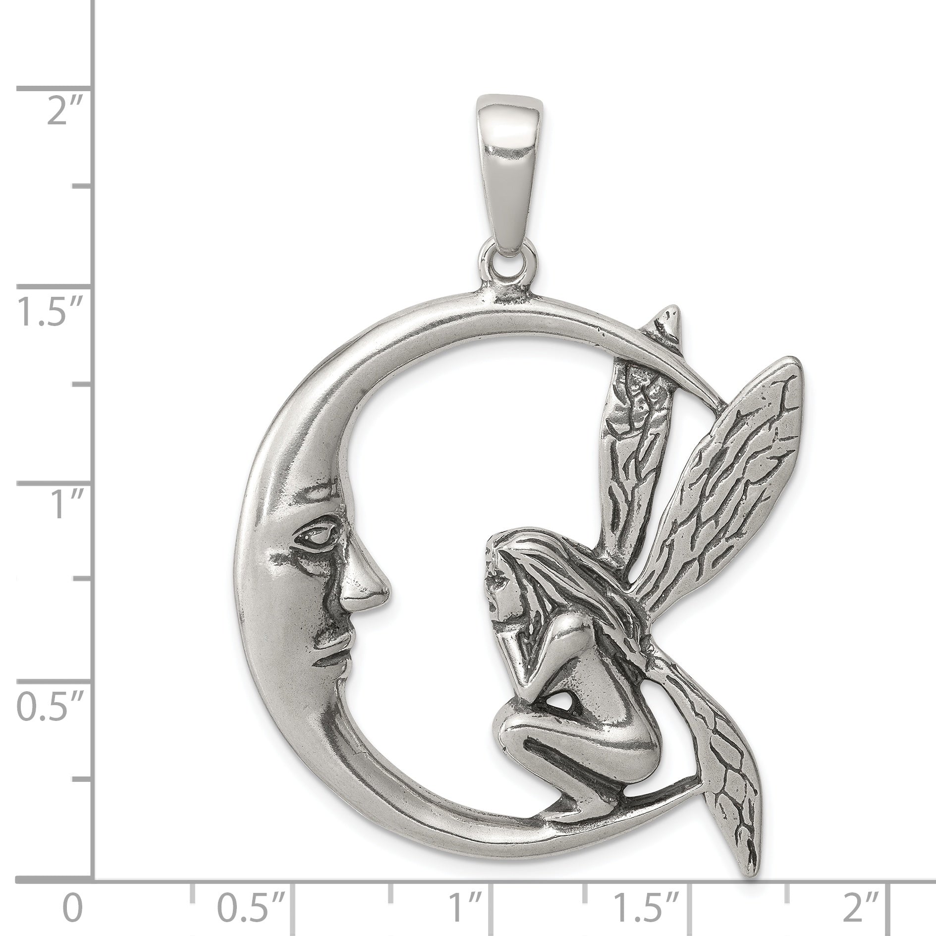 Vintage Inspired Sterling Silver Moon Fairy Pendant with Antiqued Finish