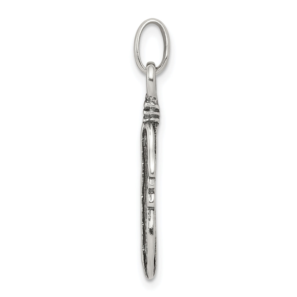 Sterling Silver 925 Men's Antiqued Feather Charm Pendant