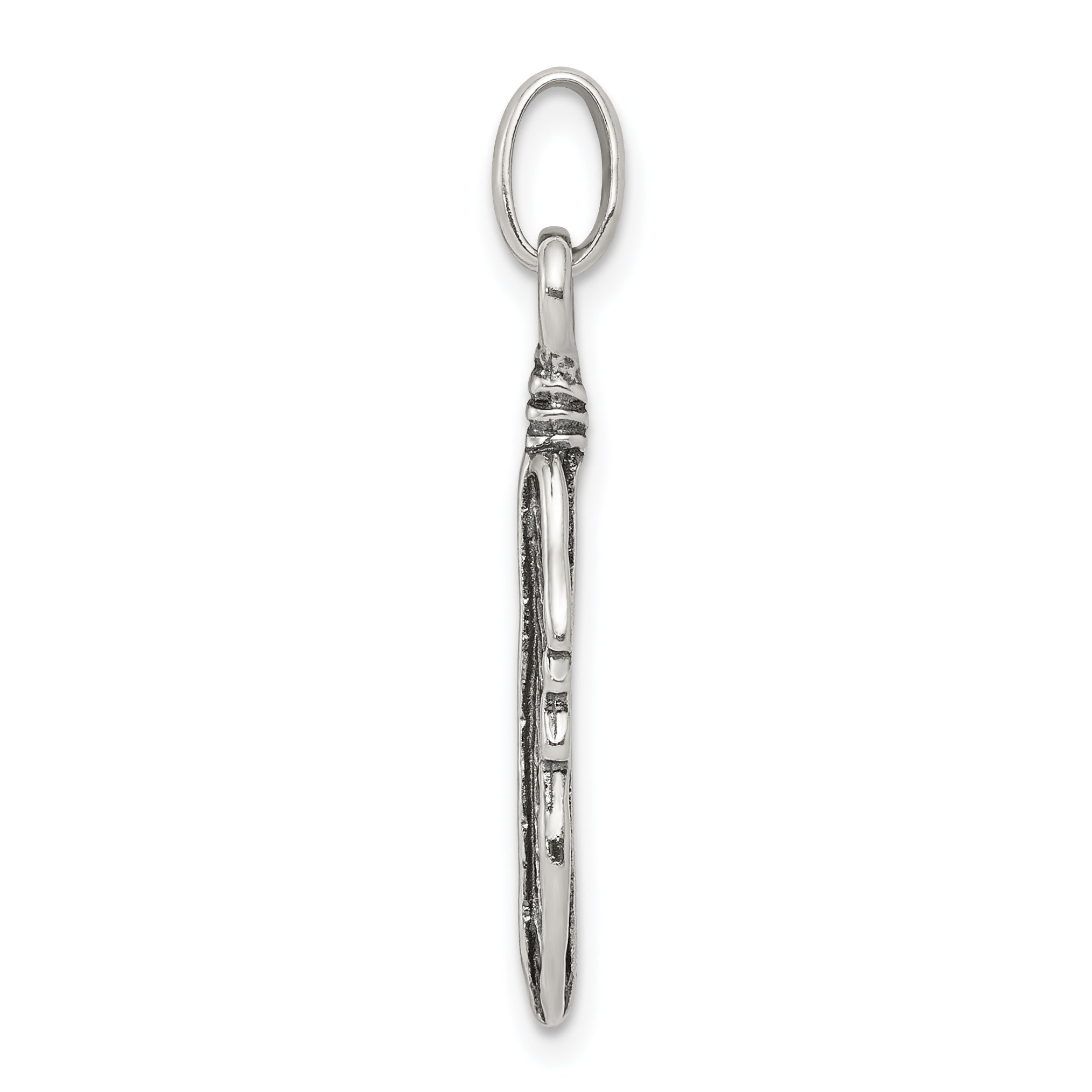 Sterling Silver 925 Men's Antiqued Feather Charm Pendant