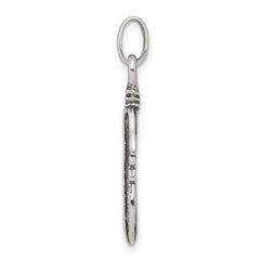 Sterling Silver 925 Men's Antiqued Feather Charm Pendant