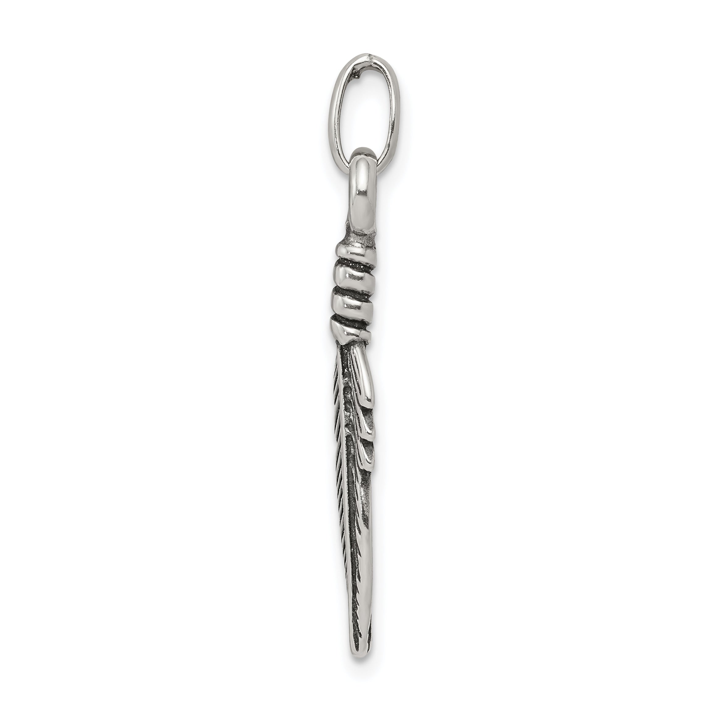Men's Sterling Silver 925 Antiqued Feather Charm Pendant