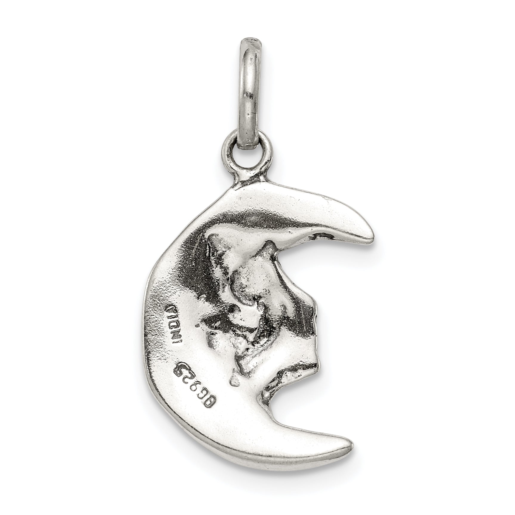Sterling Silver 925 Men's Antiqued Moon Charm Pendant Solid Cast