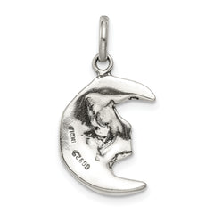 Sterling Silver 925 Men's Antiqued Moon Charm Pendant Solid Cast