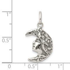 Sterling Silver 925 Men's Antiqued Moon Charm Pendant Solid Cast