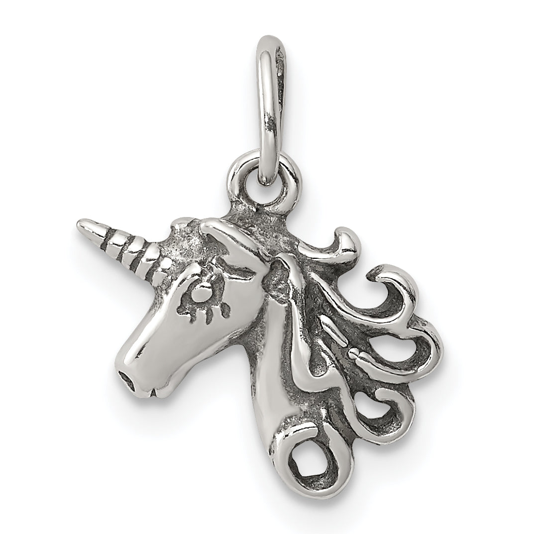 Sterling Silver Antiqued Unicorn Head Charm Main image