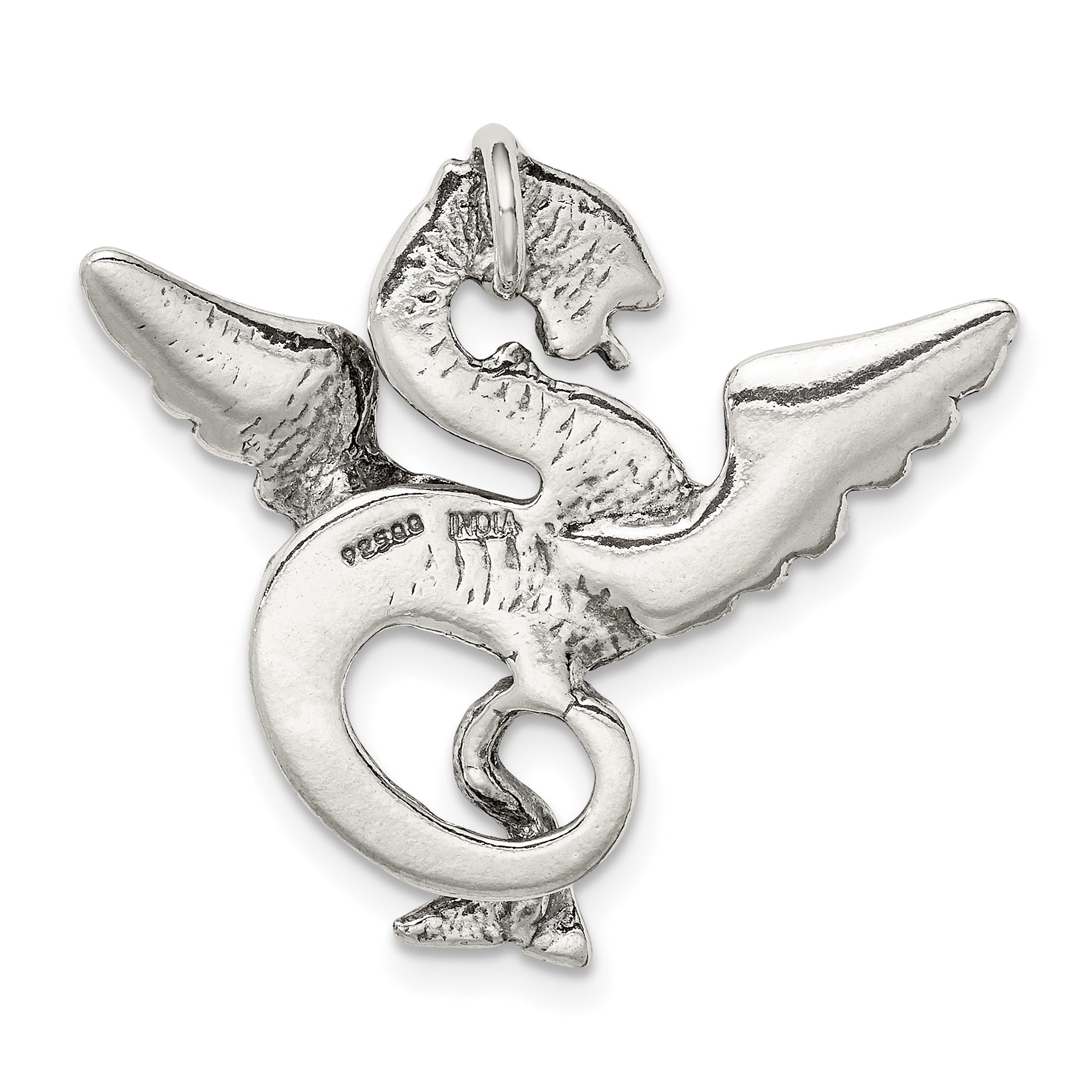 Sterling Silver 925 Men's Antiqued Dragon Charm Pendant Solid Cast