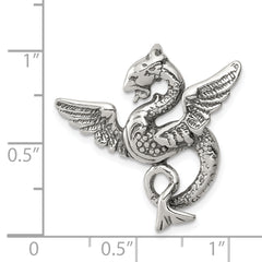 Sterling Silver 925 Men's Antiqued Dragon Charm Pendant Solid Cast