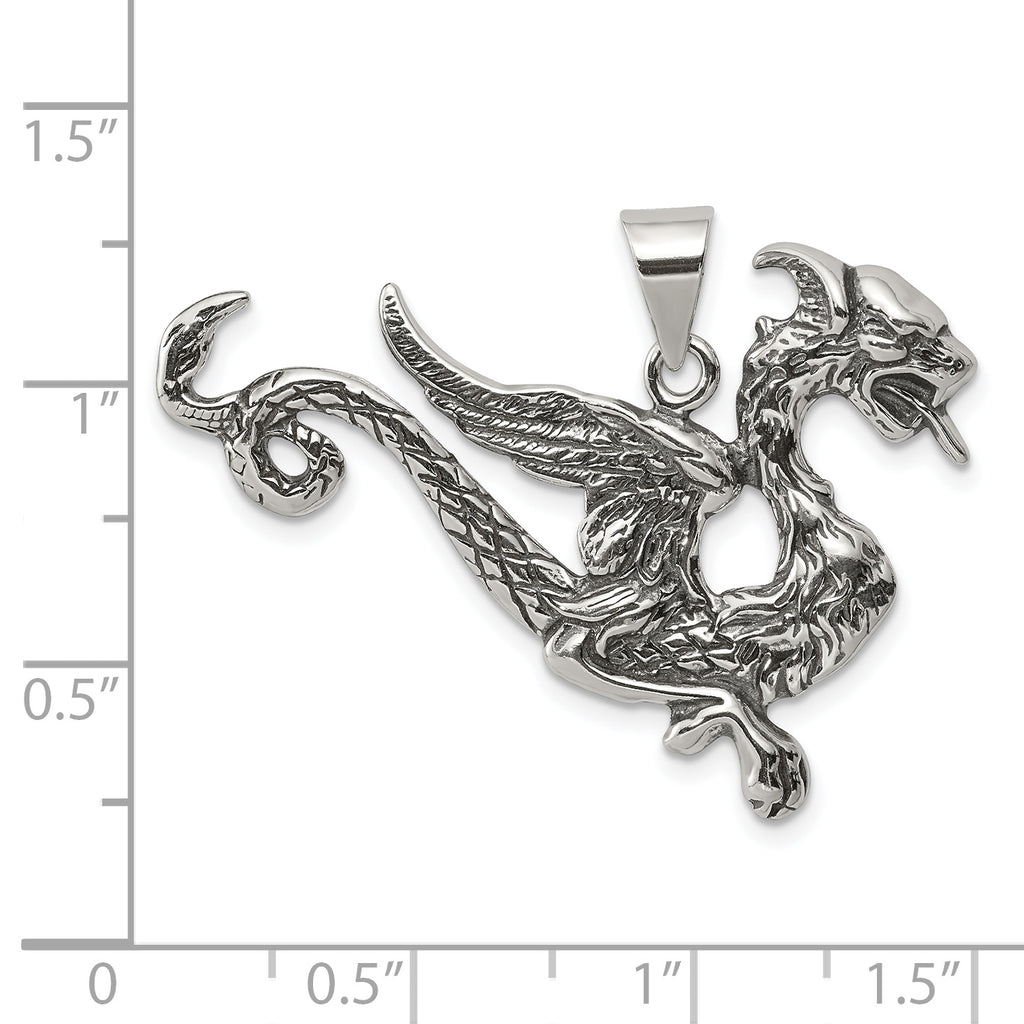Sophia Jewelers Men's Sterling Silver 925 Antiqued Dragon Charm Pendant