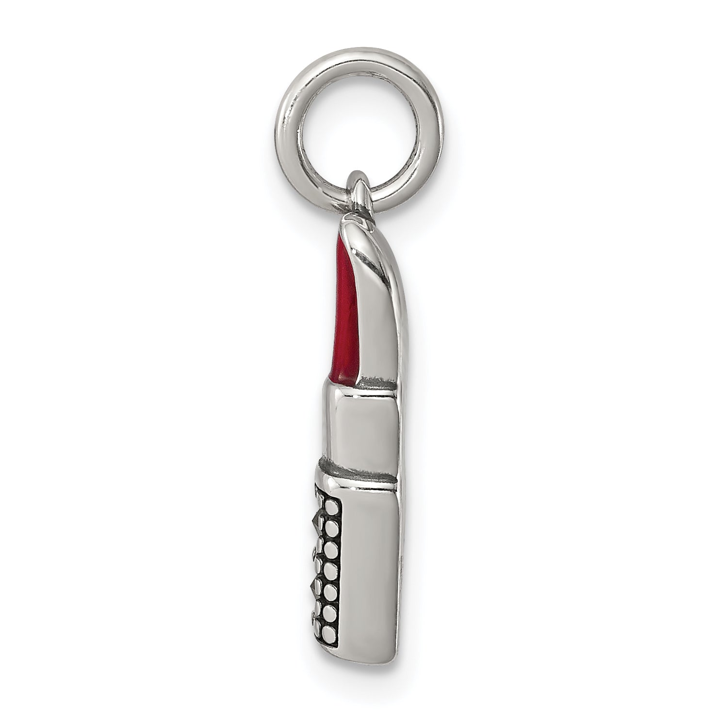 Sterling Silver 925 Lipstick Charm with Antiqued Enamel and Marcasite