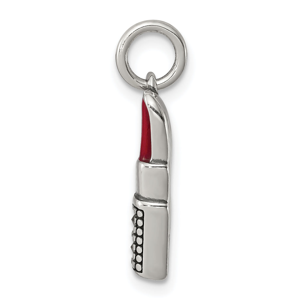 Sterling Silver 925 Lipstick Charm with Antiqued Enamel and Marcasite