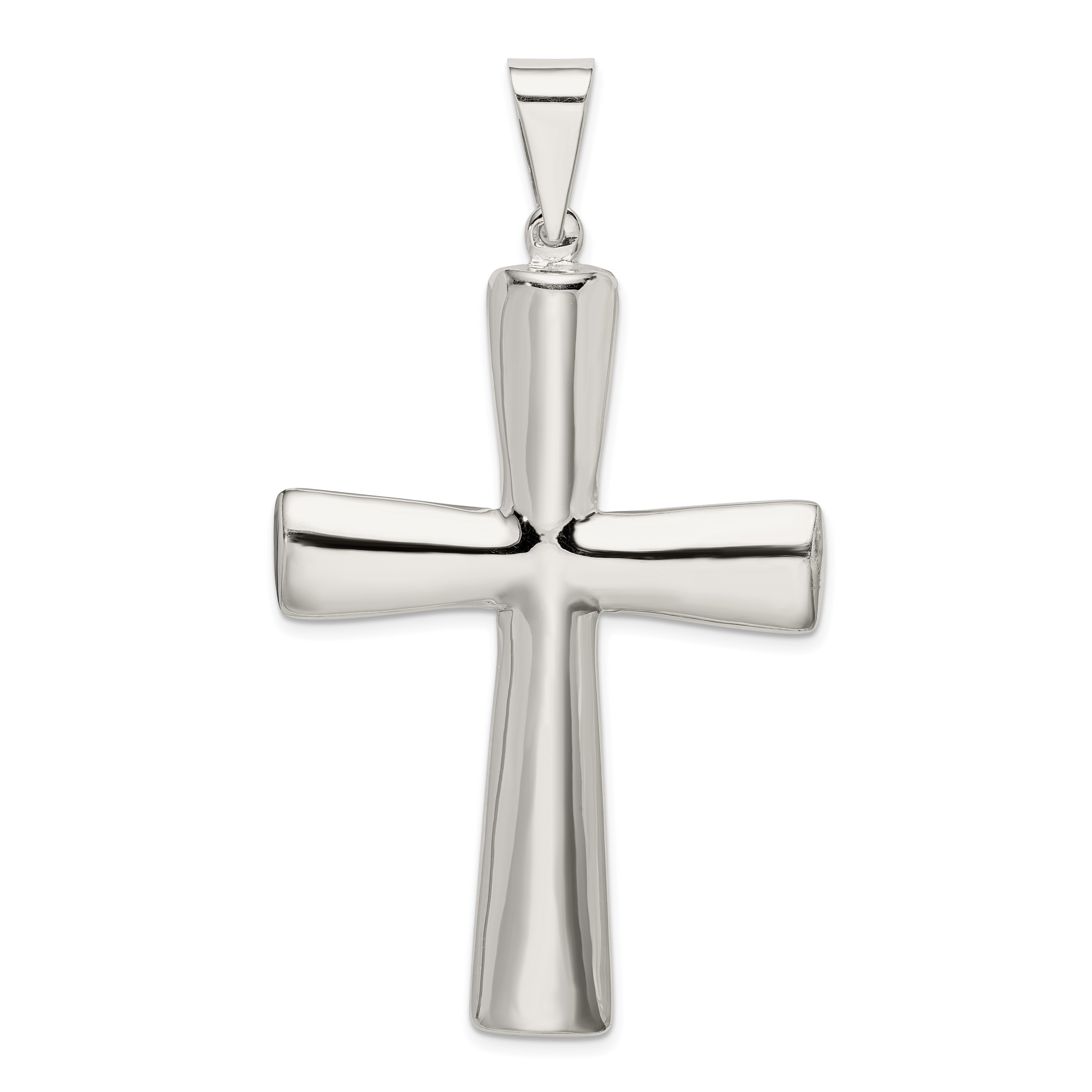 Sterling Silver 925 Polished Hollow Cross Pendant Elegant 62mm