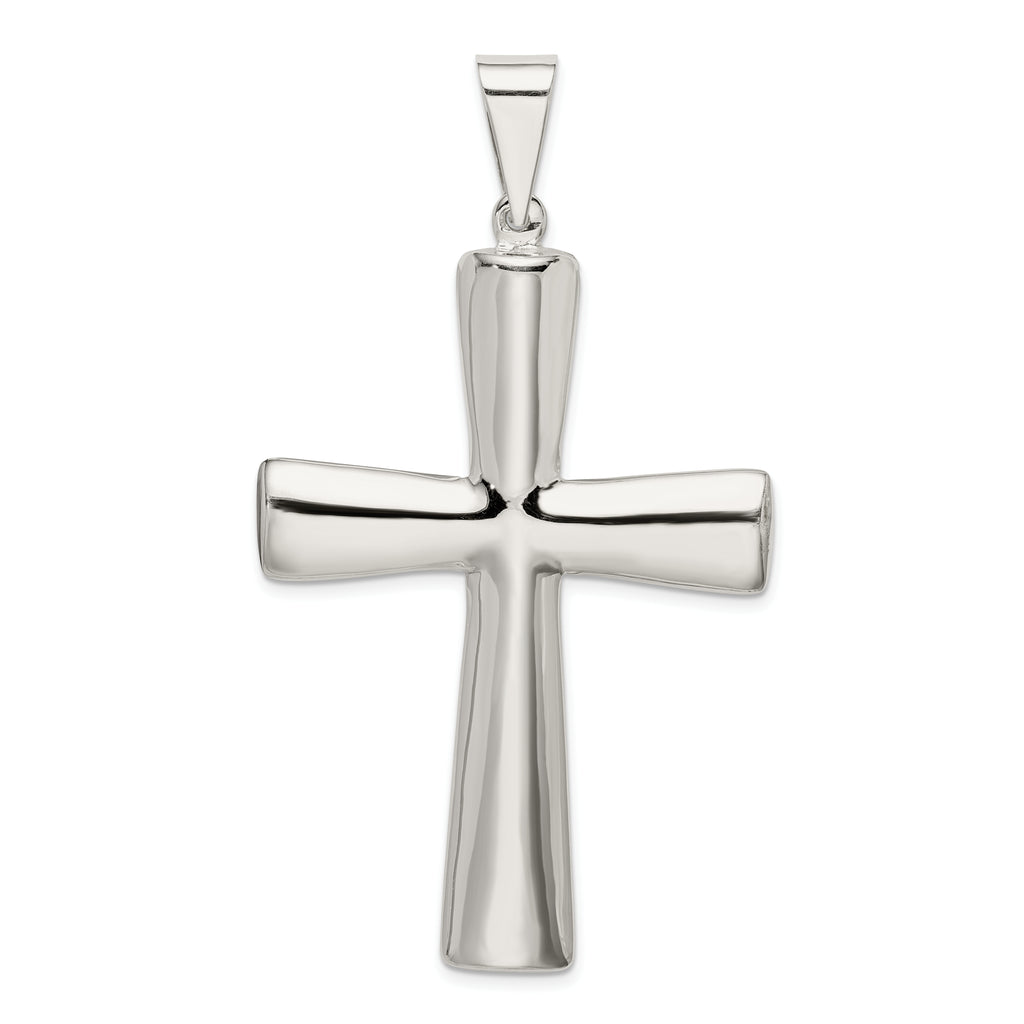Sterling Silver 925 Polished Hollow Cross Pendant Elegant 62mm