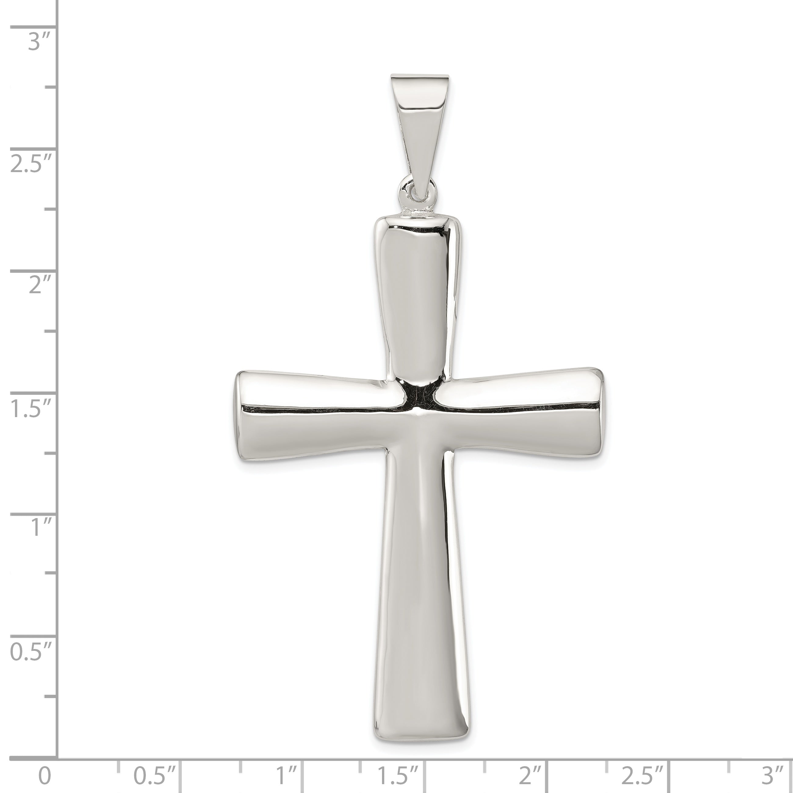 Sterling Silver 925 Polished Hollow Cross Pendant Elegant 62mm