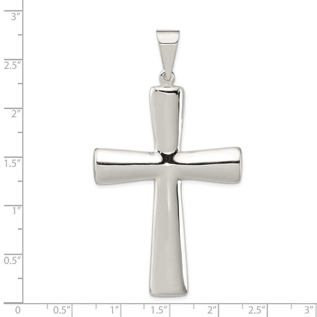 Sterling Silver 925 Polished Hollow Cross Pendant Elegant 62mm