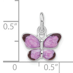 Sterling Silver Rhodium-Plated Purple Enamel Butterfly Pendant Elegant Charm
