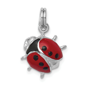 -platedEnamel Ladybug Charm in Sterling Silver, 12mm - Sophia Jewelers