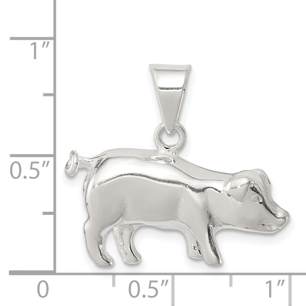 Sterling Silver 925 Pig Charm with Polished Finish and Anti-Tarnish Coating