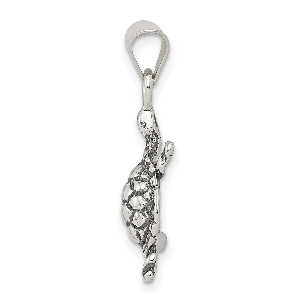 Sterling Silver 925 Turtle Charm with Antiqued Finish Solid Themed Pendant