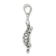 Sterling Silver 925 Turtle Charm with Antiqued Finish Solid Themed Pendant