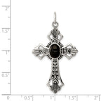 Sterling Silver 925 Onyx Cross Pendant with Polished Antiqued Finish