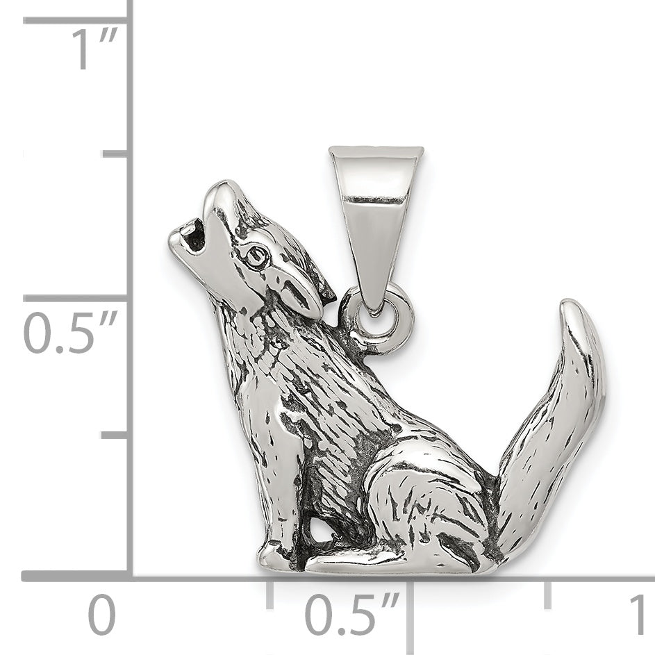Sophia Jewelers Men's 925 Sterling Silver Antiqued Wolf Pendant