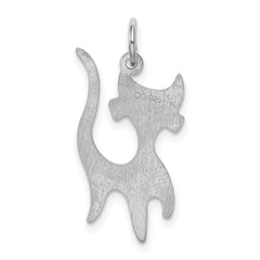 Sterling Silver 925 Cat Charm with Rhodium-Plated Elegant Design