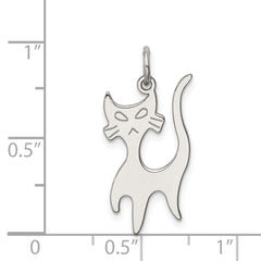 Sterling Silver 925 Cat Charm with Rhodium-Plated Elegant Design