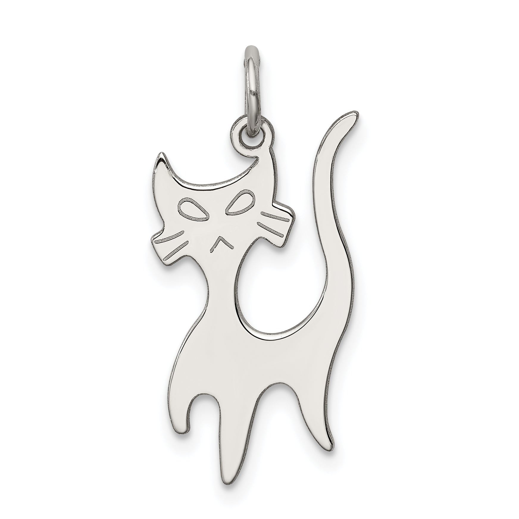 Sterling Silver Rhodium-plated Cat Charm Main image