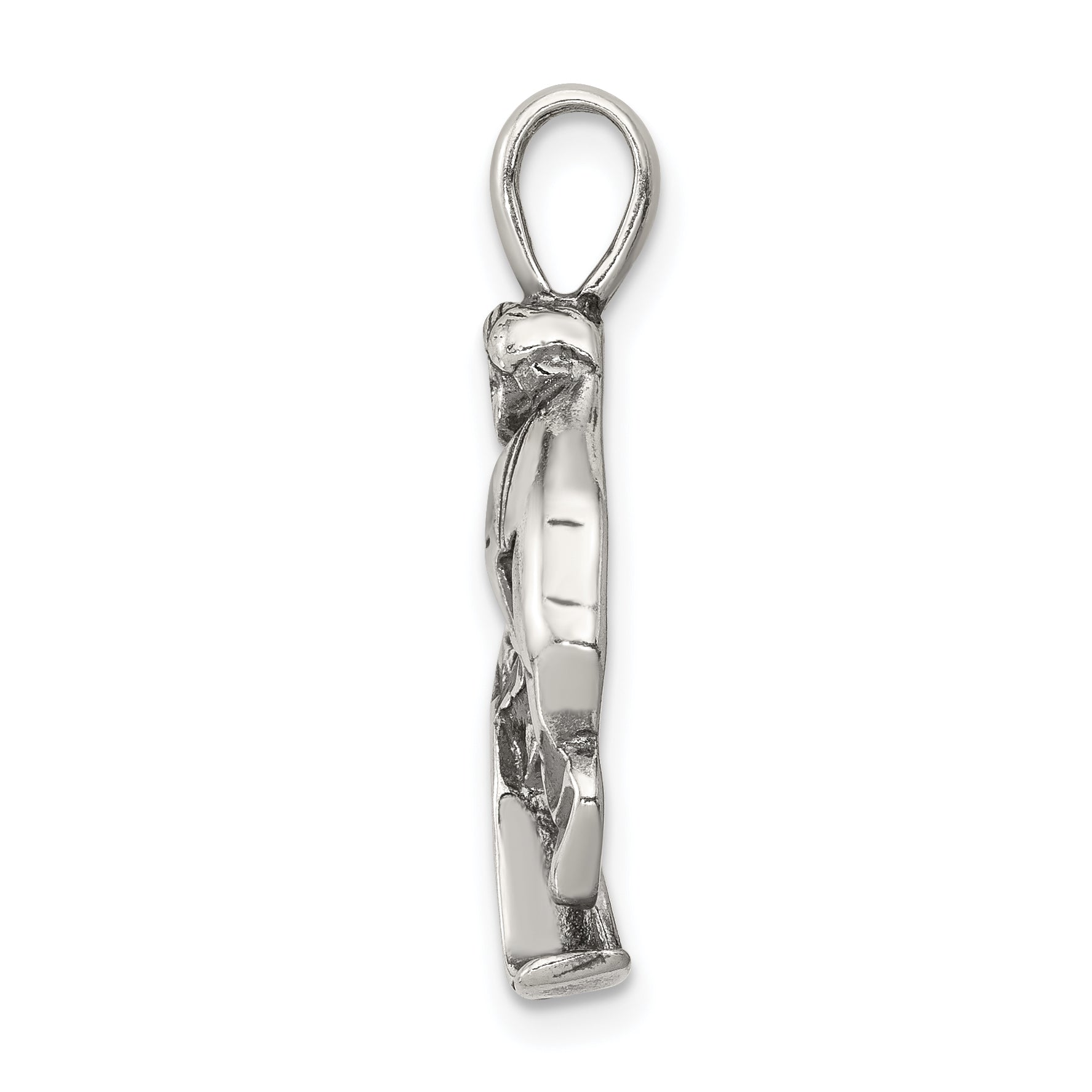 Antiqued Sterling Silver Men's Hockey Player Charm Pendant Polished Finish Secondary image
