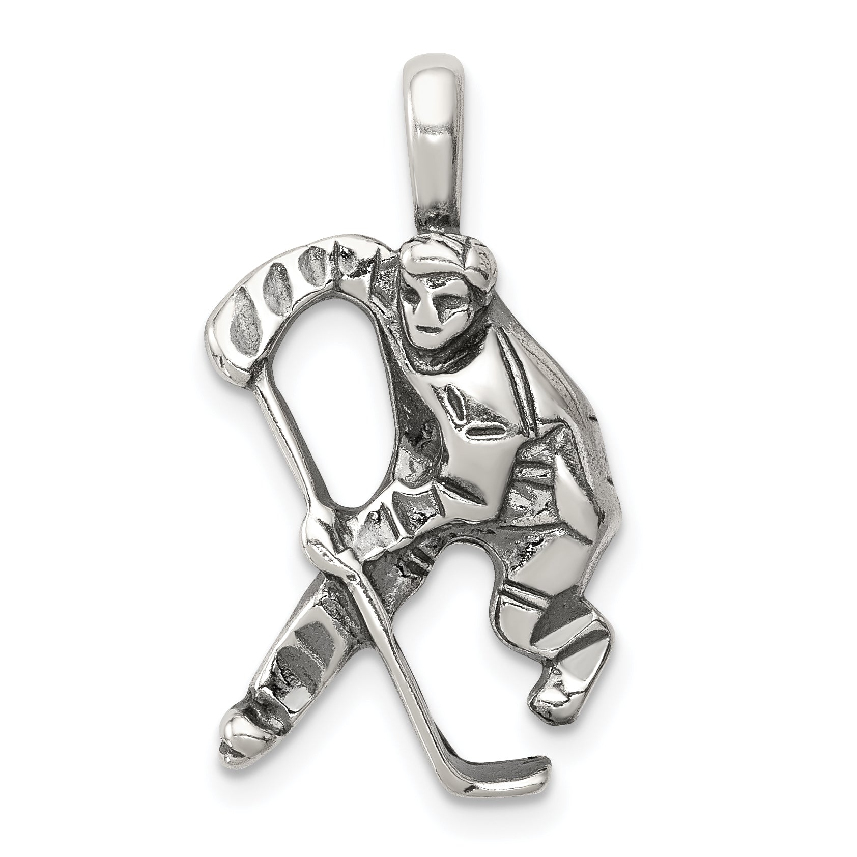 Sterling Silver Antiqued Hockey Player Charm Main image