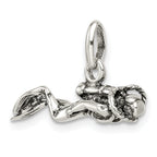 Sterling Silver 925 Antiqued Scuba Diver Charm with 3D Solid Design