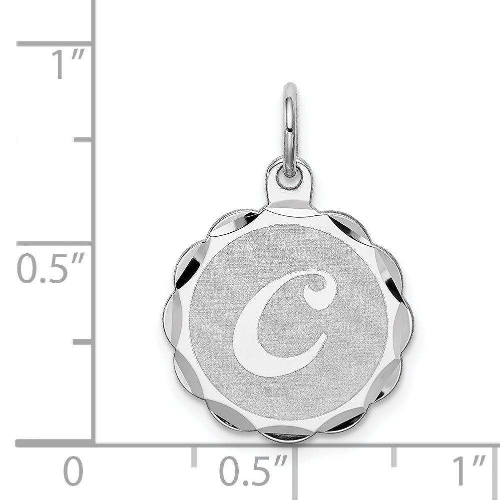 Sophia Jewelers Sterling Silver C Charm with Brocaded Rhodium-Plated Detailing