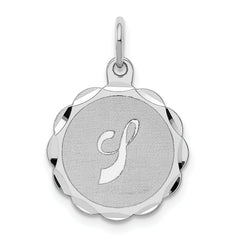 Sterling Silver/Rhodium-plated Brocaded Letter J Initial Pendant
