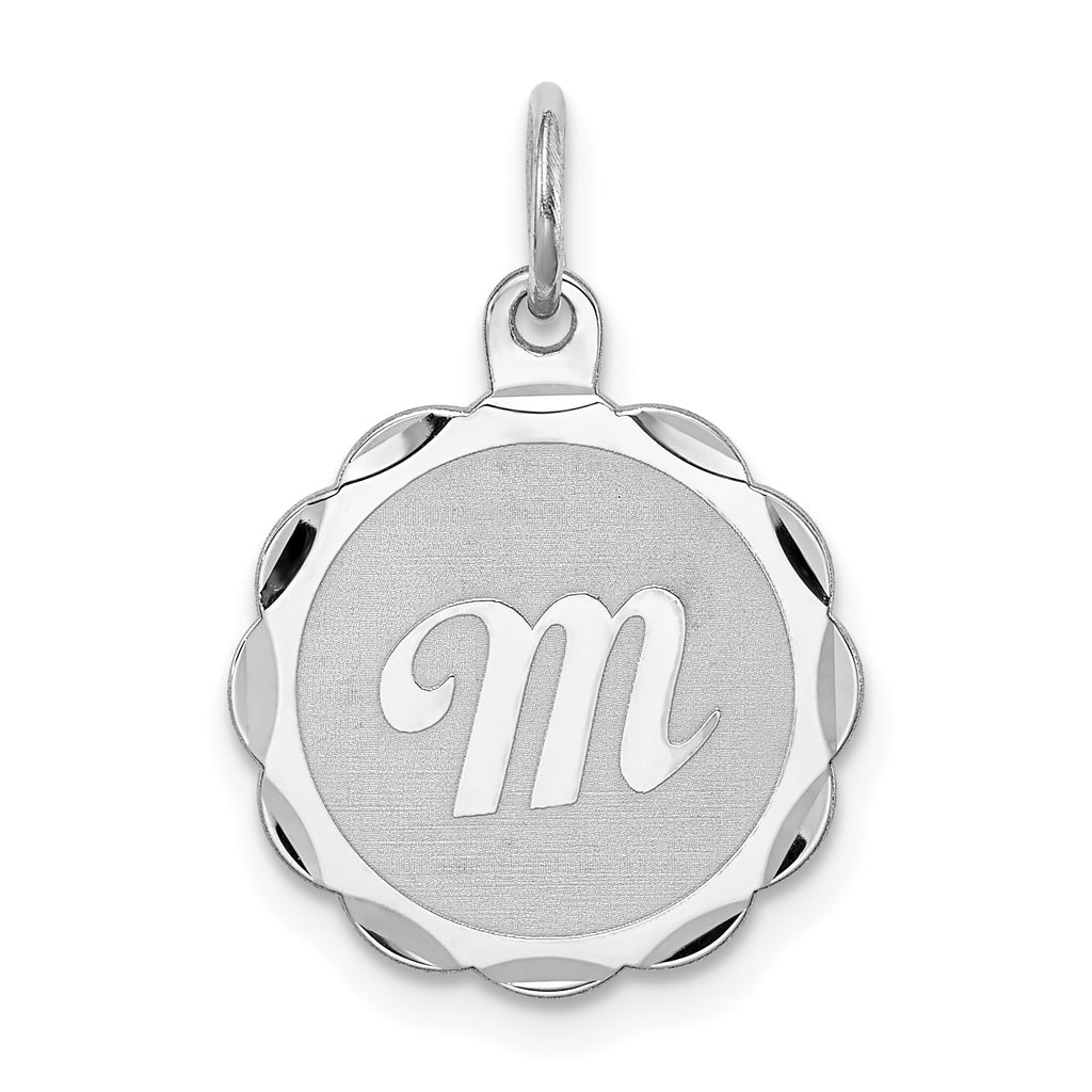 Sterling Silver/Rhodium-plated Brocaded Letter M Initial Pendant