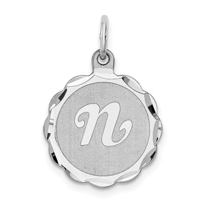 Brocaded Letter N Initial Pendant in Sterling Silver, 22mm - Sophia Jewelers