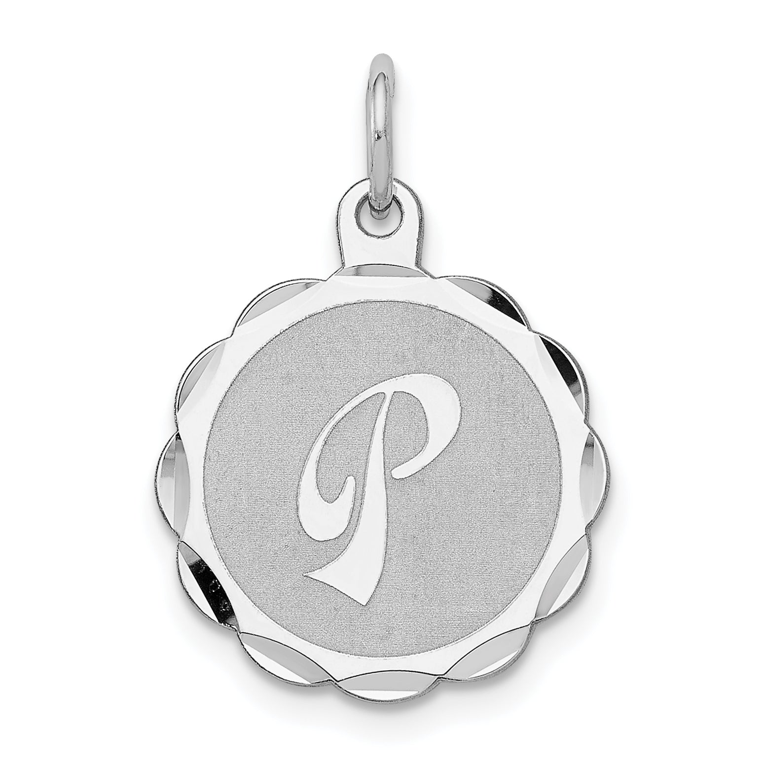 Sterling Silver/Rhodium-plated Brocaded Letter P Initial Pendant Main image