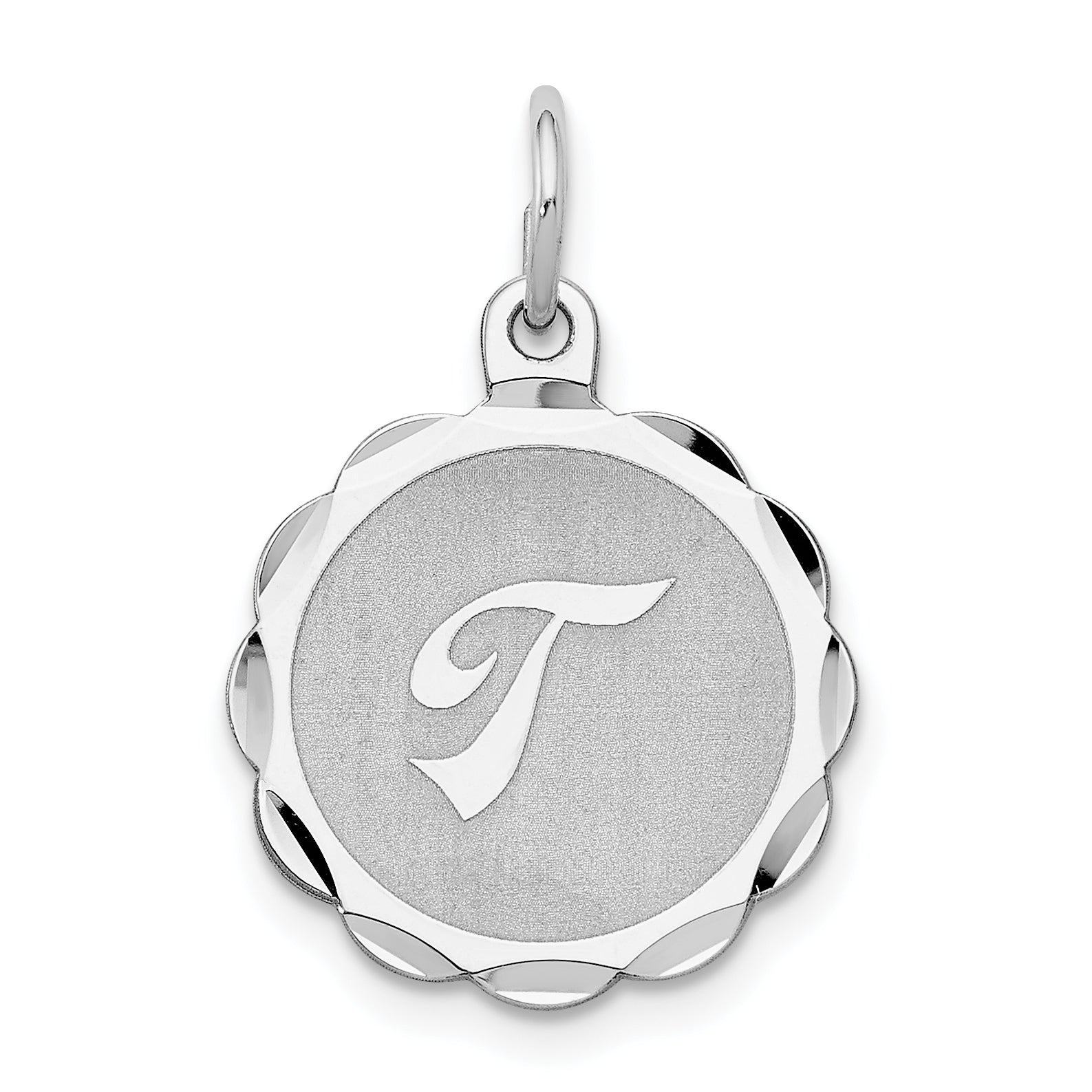 Sterling Silver/Rhodium-plated Brocaded Letter T Initial Pendant Main image