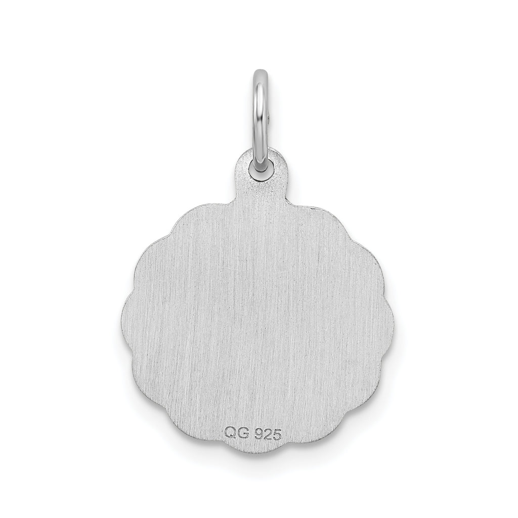 Sterling Silver 925 Brocaded V Initial Pendant Elegant Rhodium Plated