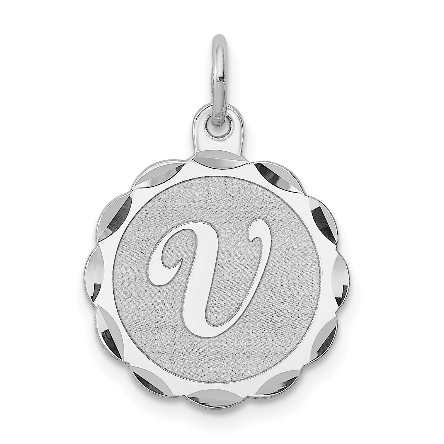 Sterling Silver/Rhodium-plated Brocaded Letter V Initial Pendant Main image
