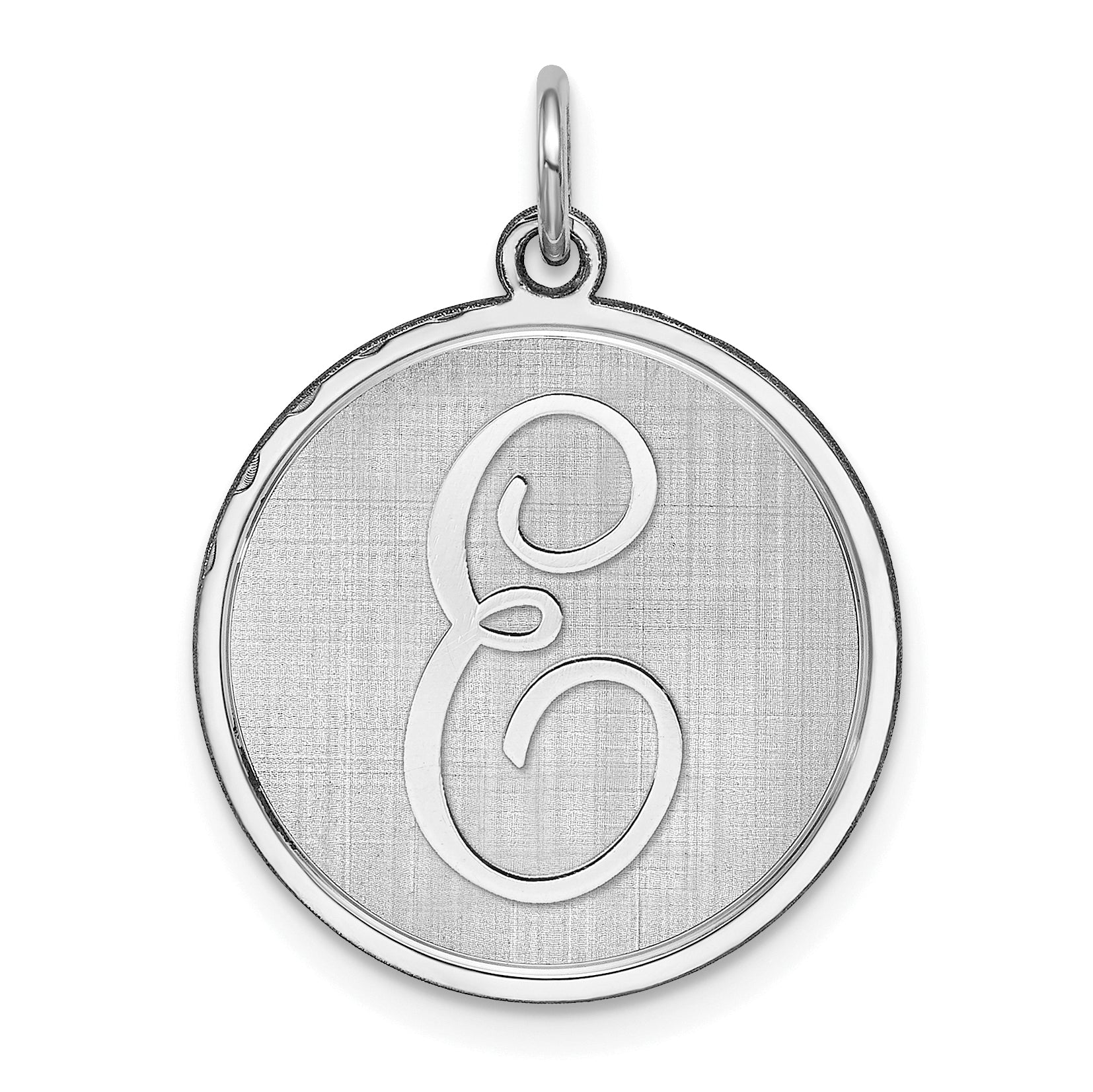 Sterling Silver Rhodium-plated Brocaded Letter E Initial Charm Main image