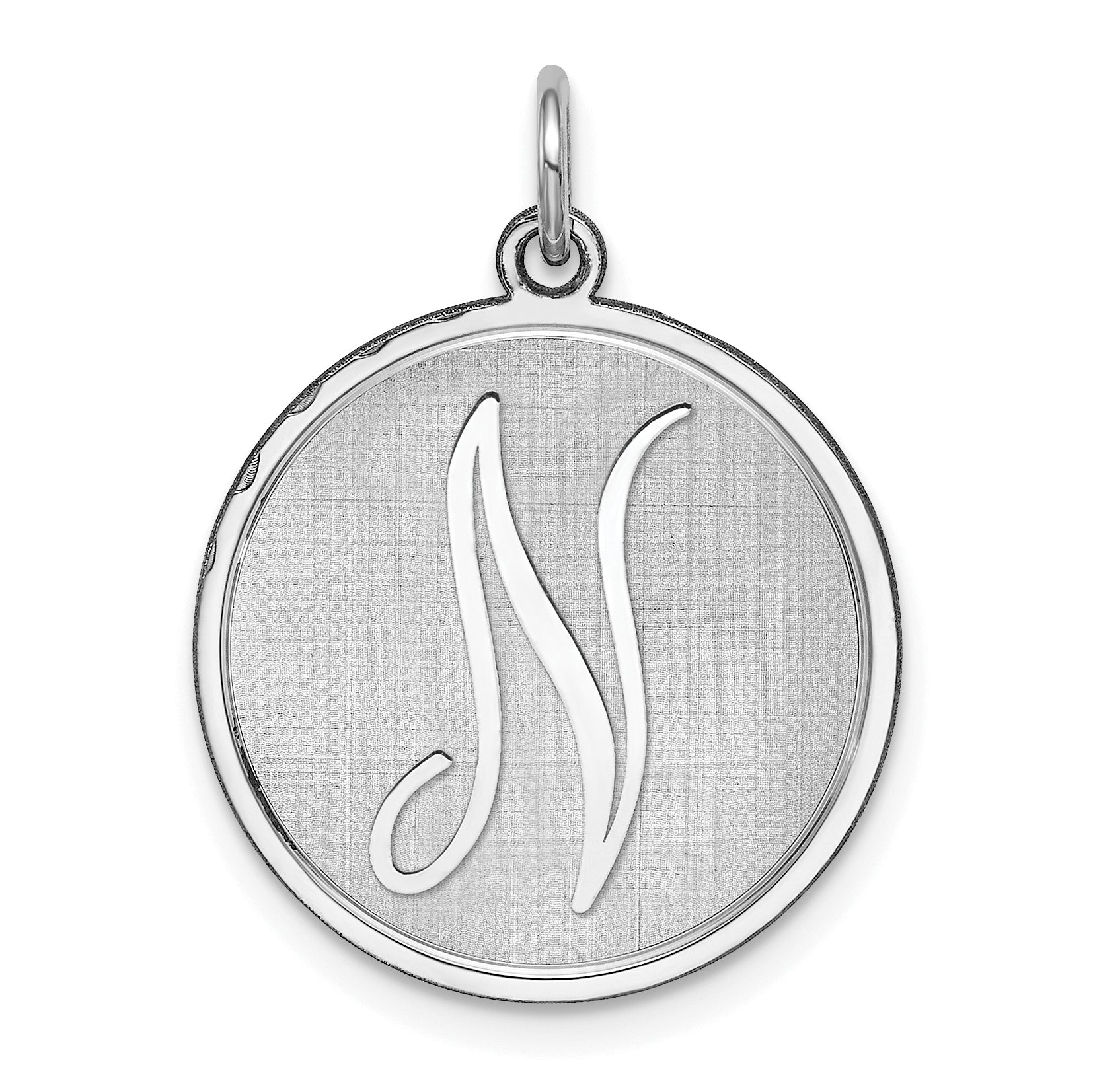 Sterling Silver Rhodium-plated Brocaded Letter N Initial Charm Main image