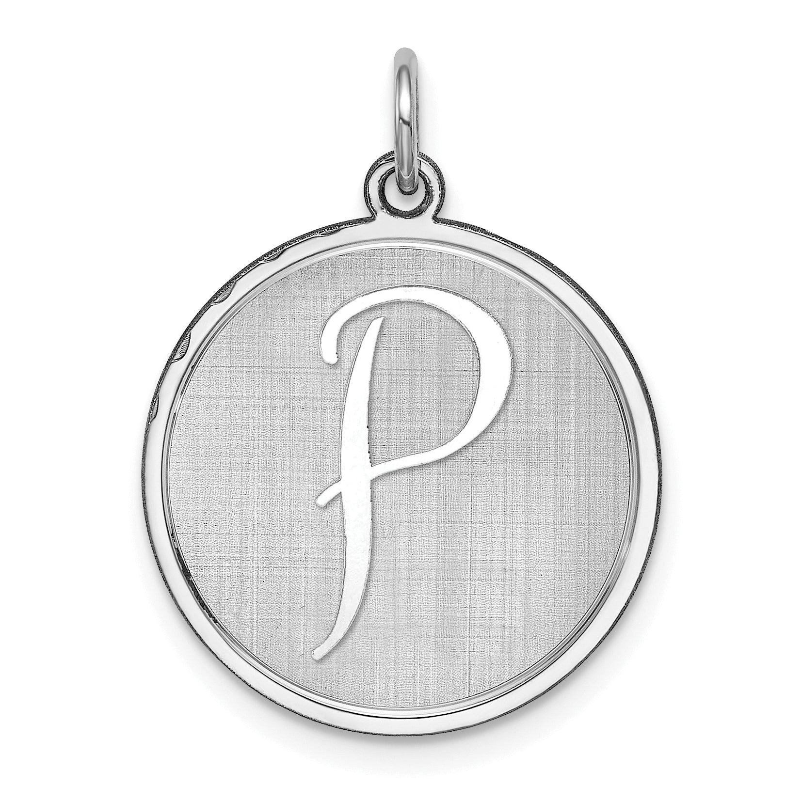Sterling Silver Rhodium-plated Brocaded Letter P Initial Charm Main image