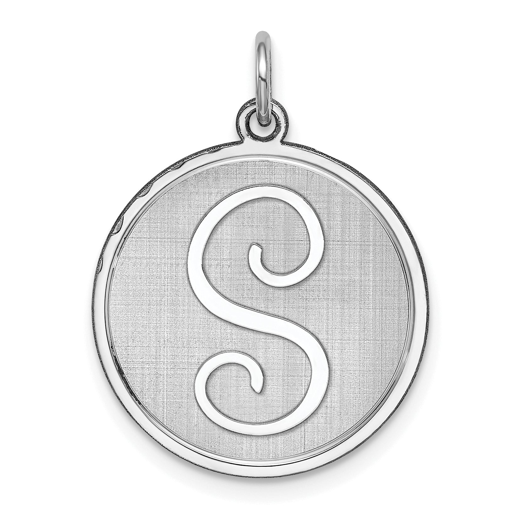 Sterling Silver Rhodium-plated Brocaded Letter S Initial Charm Main image