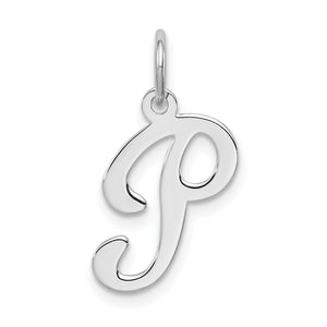 Stamped Letter P Initial Charm in Sterling Silver, 20mm - Sophia Jewelers
