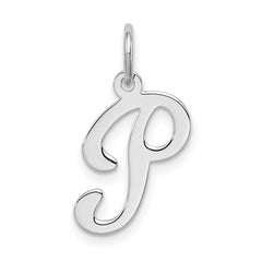 Sterling Silver Rhodium-plated Stamped Letter P Initial Charm