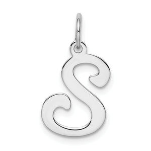 Stamped Letter S Initial Charm in Sterling Silver, 20mm - Sophia Jewelers
