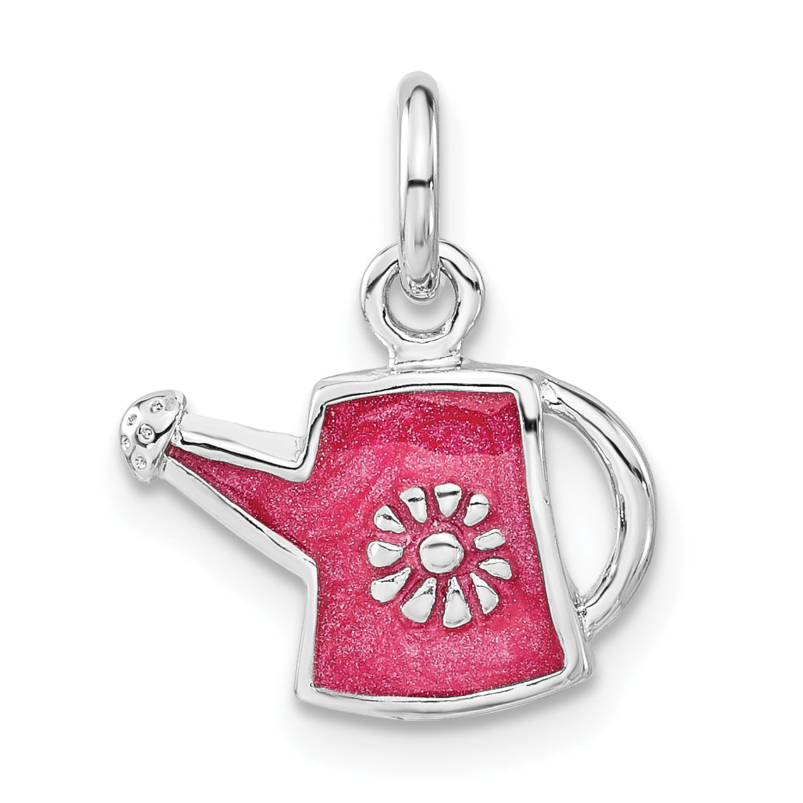 Sterling Silver Polished Dark Pink Enameled Flower Water Jug Charm Main image