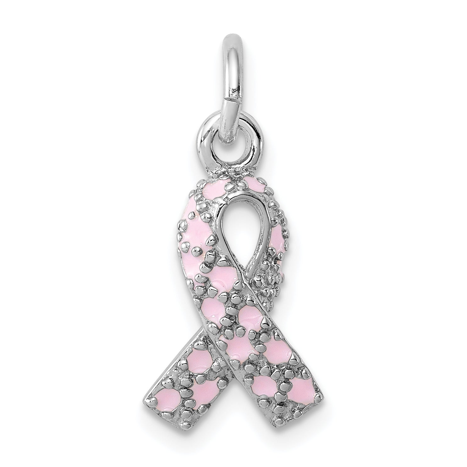 Sterling Silver Rhodium-plated Enameled Pink Ribbon Charm Main image