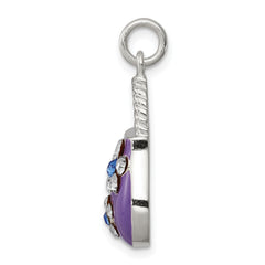 Sophia Jewelers Sterling Silver Purple Enameled CZ Purse Charm